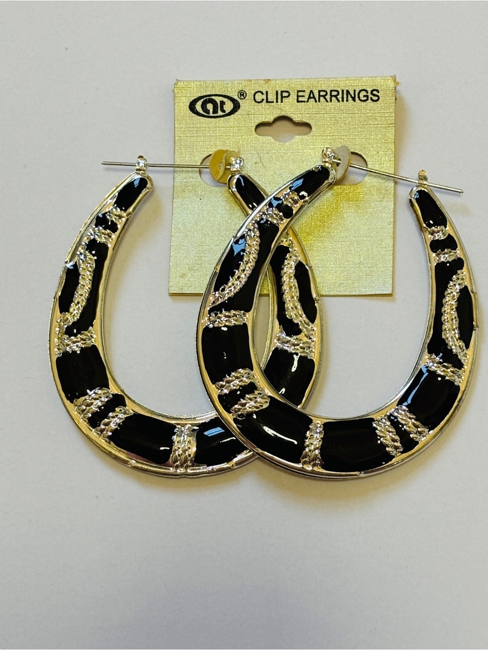 Clip Hoop Earrings - Black and Gold